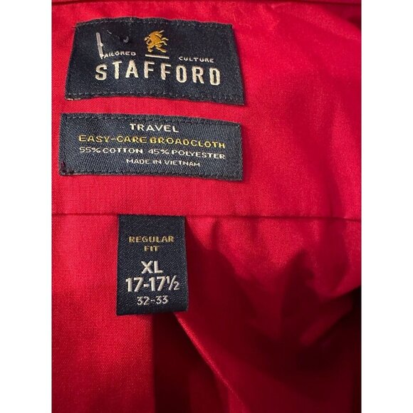 NWT Stafford Men's Travel Easy care Long Sleeve Shirt Red XL 17-17.5 32/33 - Picture 6 of 6